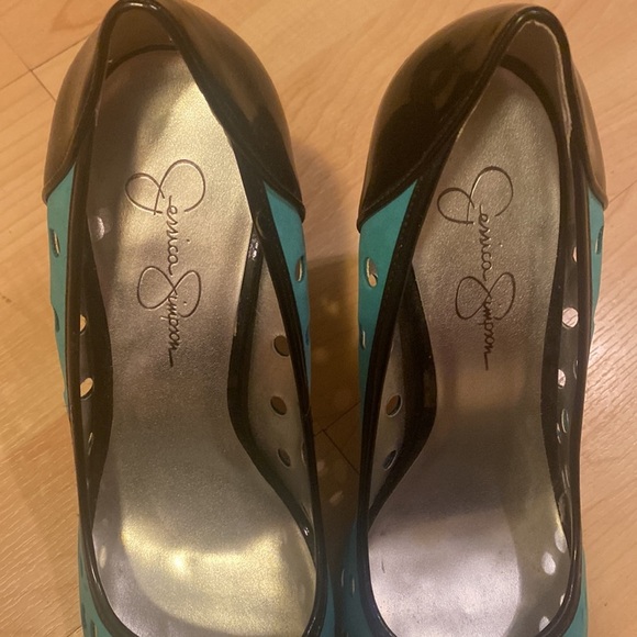 Jessica Simpson turquoise & black pumps women 9.5 - Picture 3 of 10